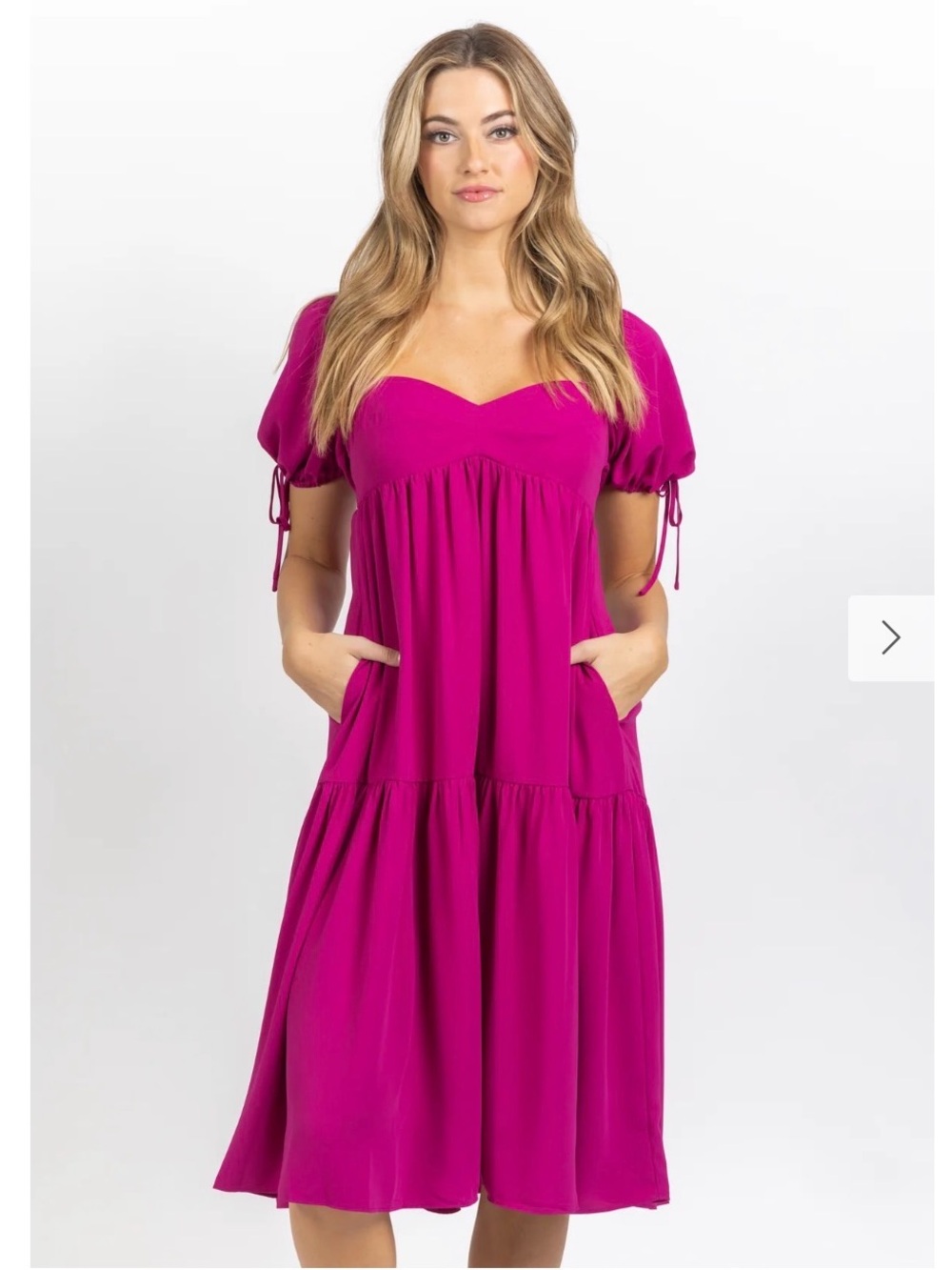 Amanda Uprichard Magenta Midi Dress with Puff Sleeves